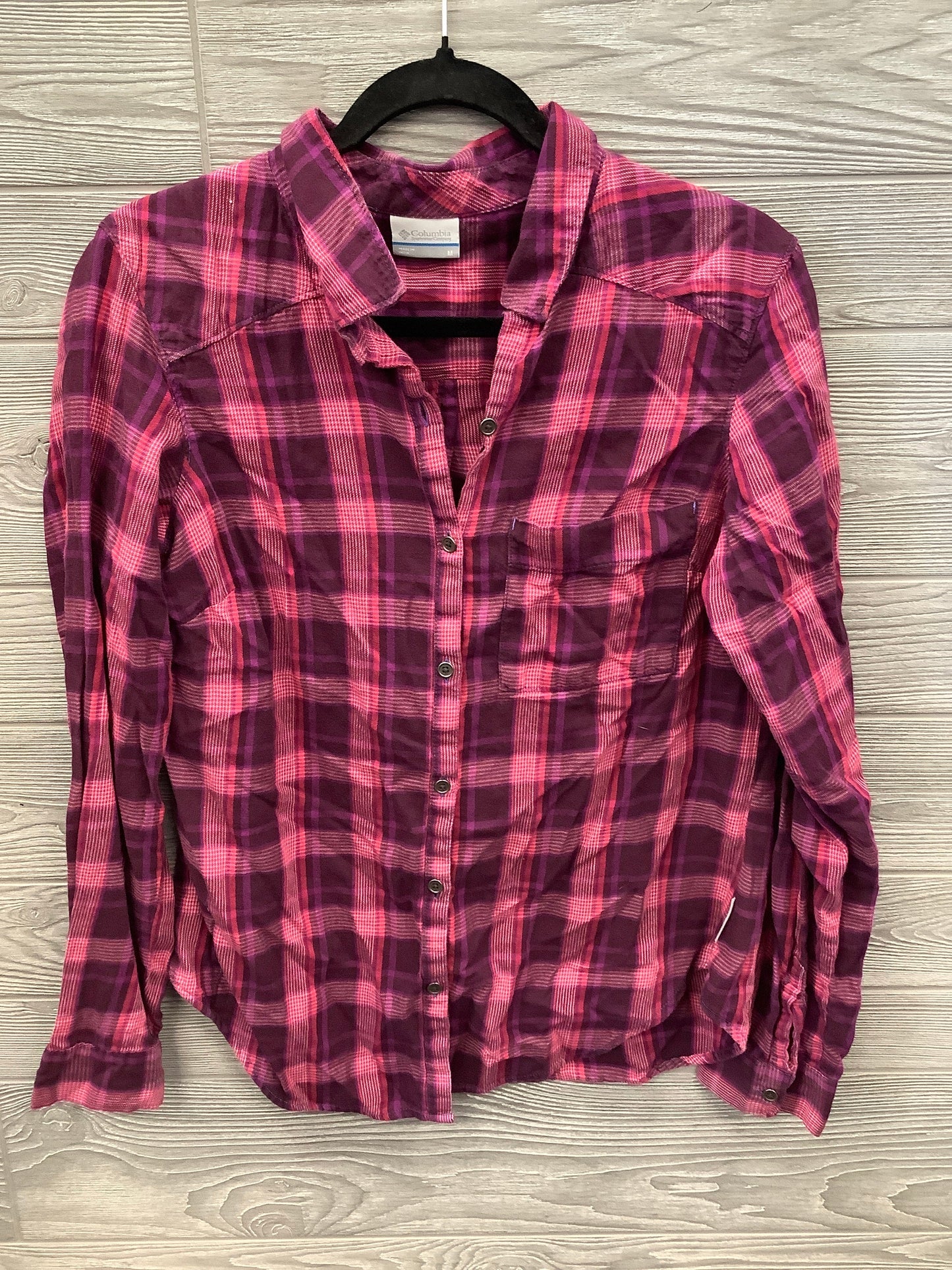 Top Long Sleeve By Columbia In Plaid Pattern, Size: M