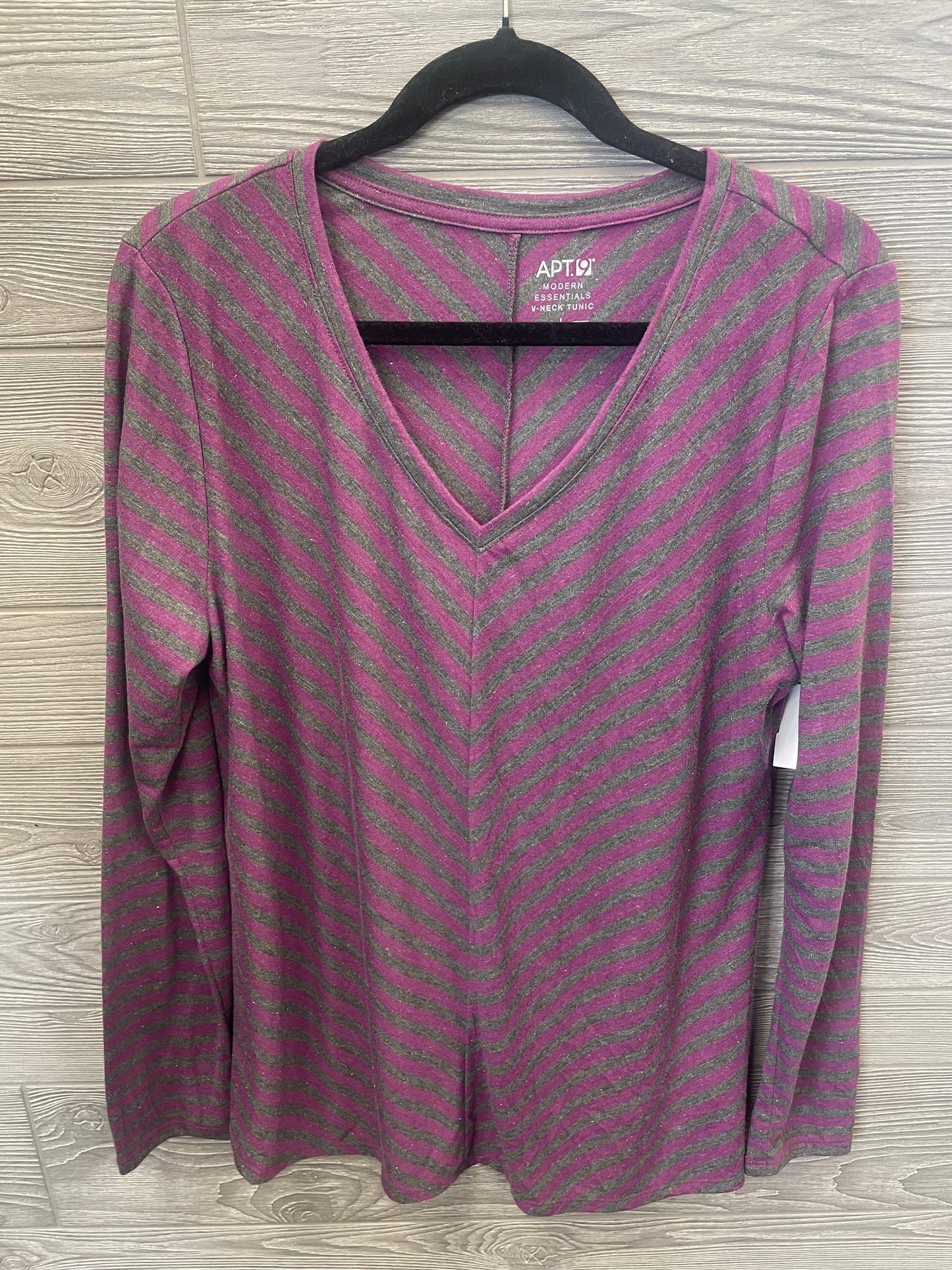 Top Long Sleeve By Apt 9 In Grey & Purple, Size: L