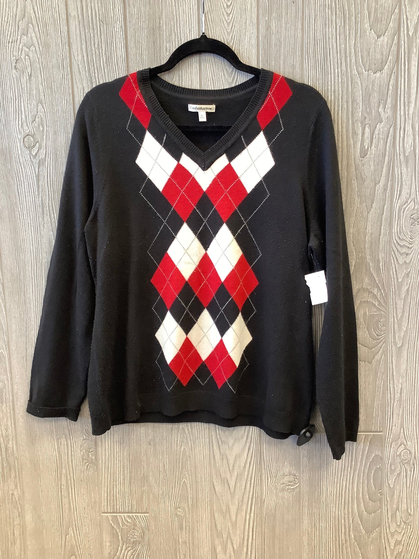 Sweater By Croft And Barrow In Black & Red, Size: Xl