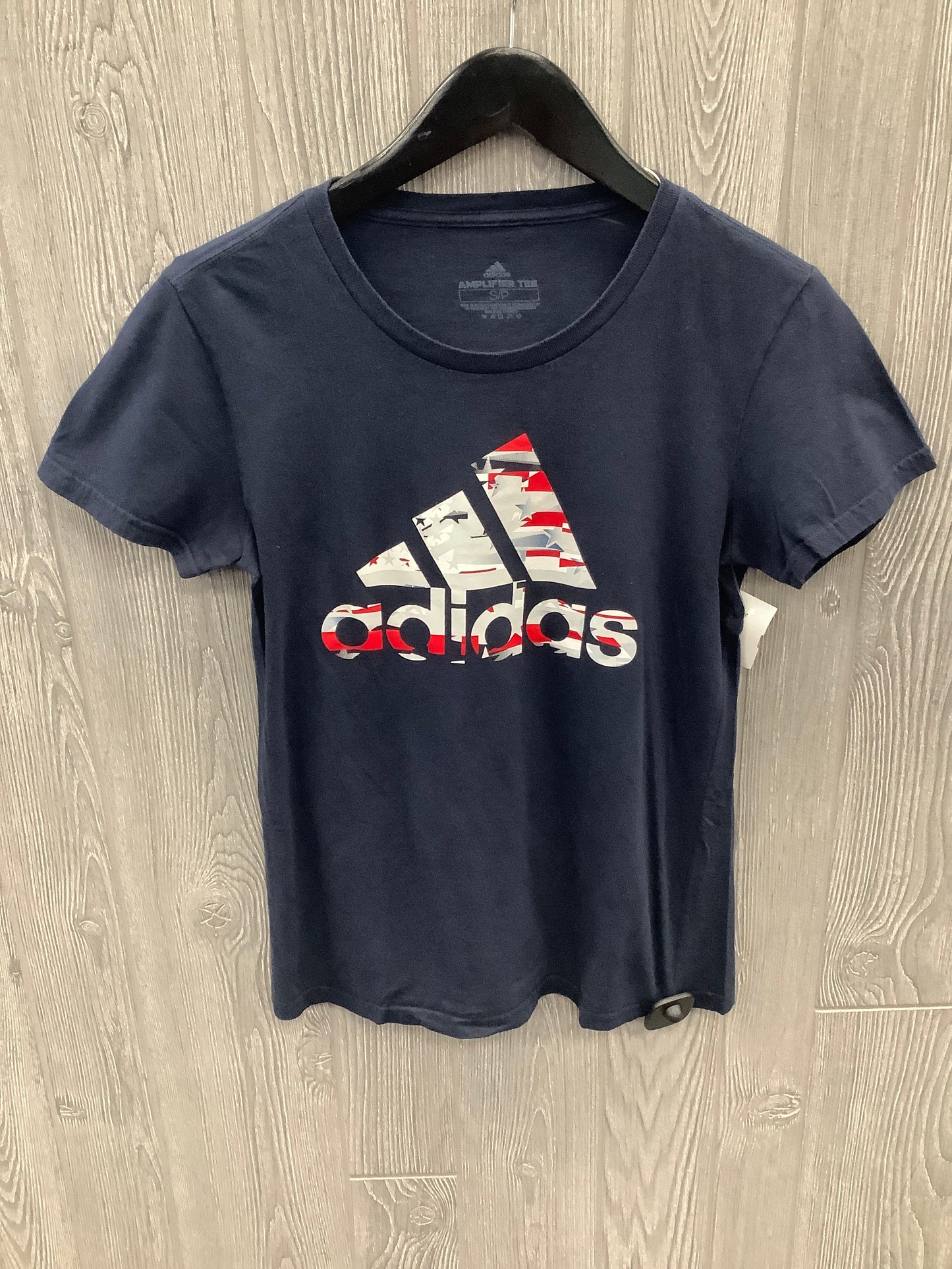 Athletic Top Short Sleeve By Adidas In Navy, Size: S