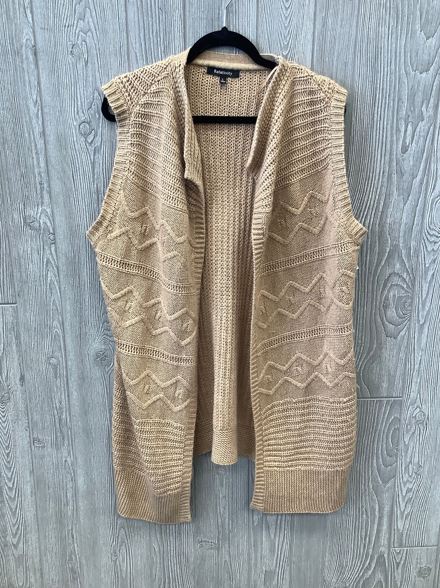 Vest Sweater By Relativity In Tan, Size: L