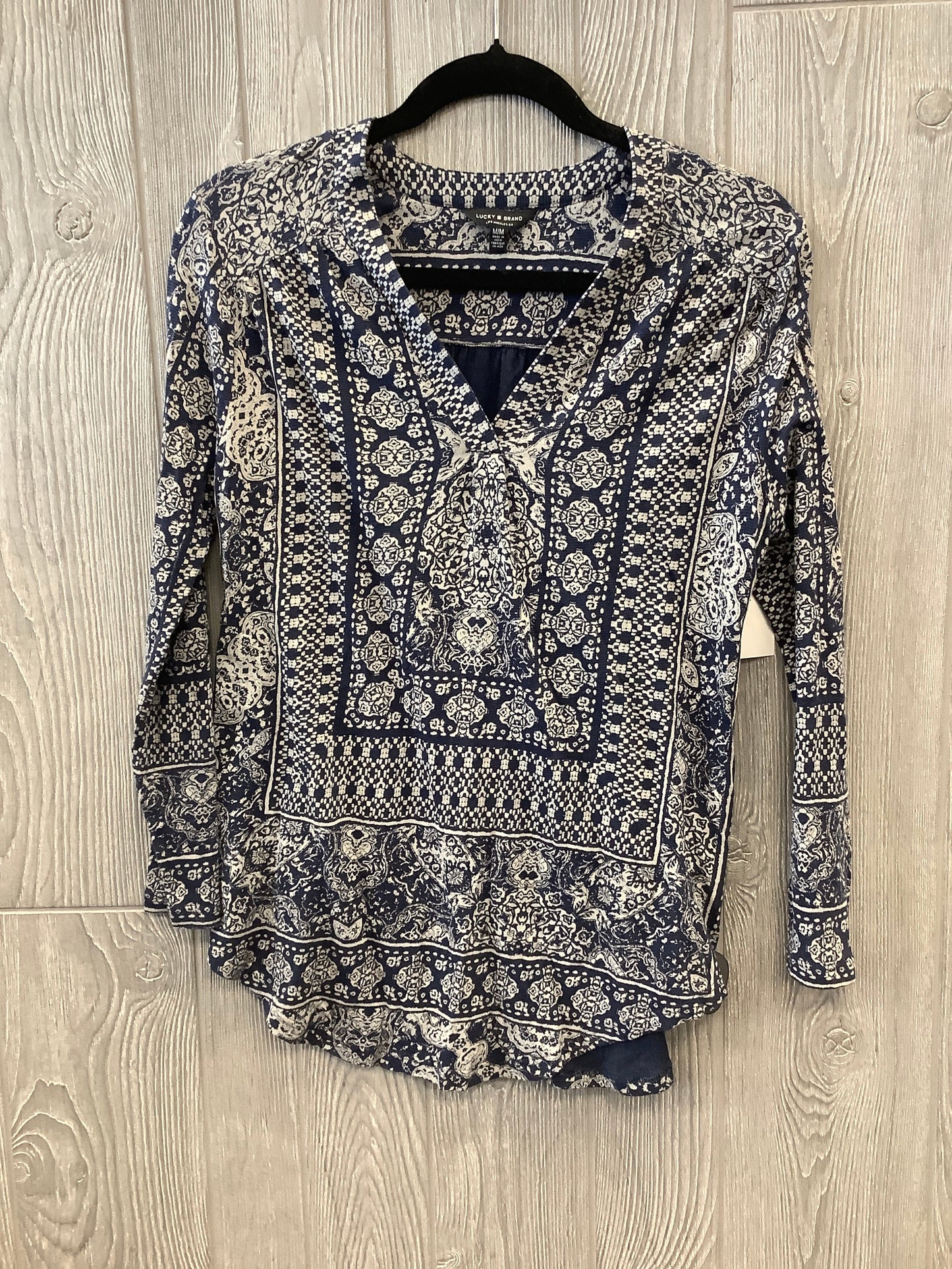 Top Long Sleeve By Lucky Brand In Blue & Grey, Size: M