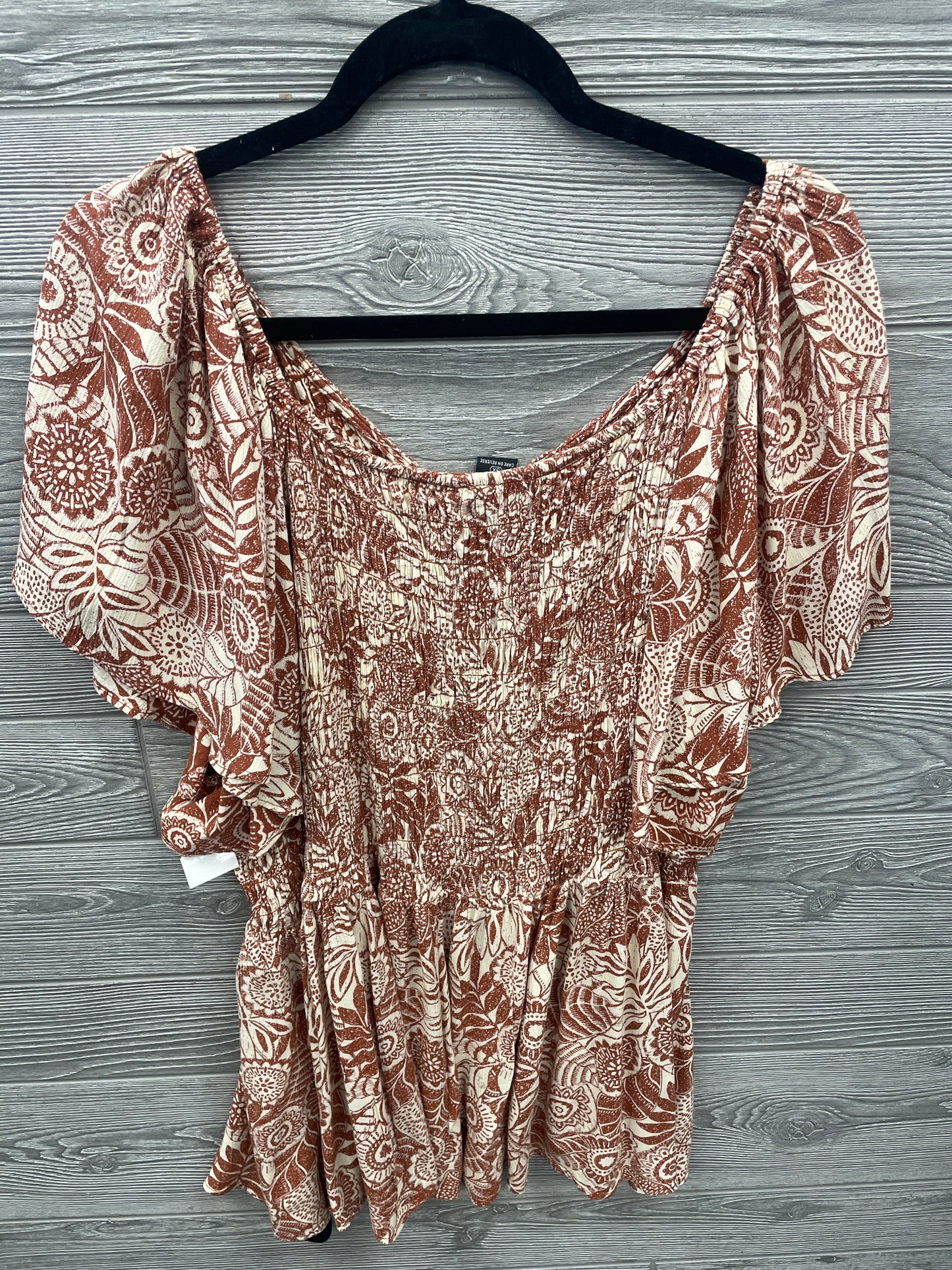 Blouse Short Sleeve By Angie In Brown, Size: 3x