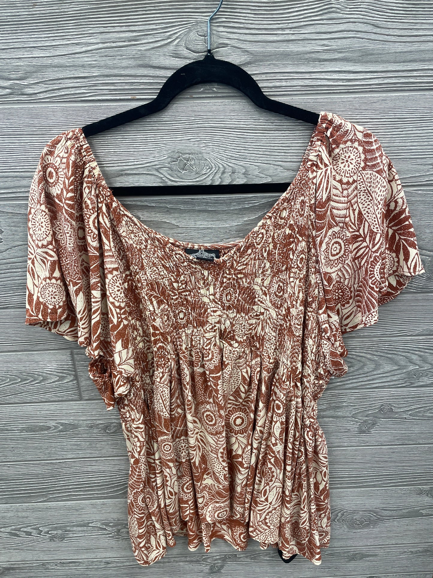 Blouse Short Sleeve By Angie In Brown, Size: 3x