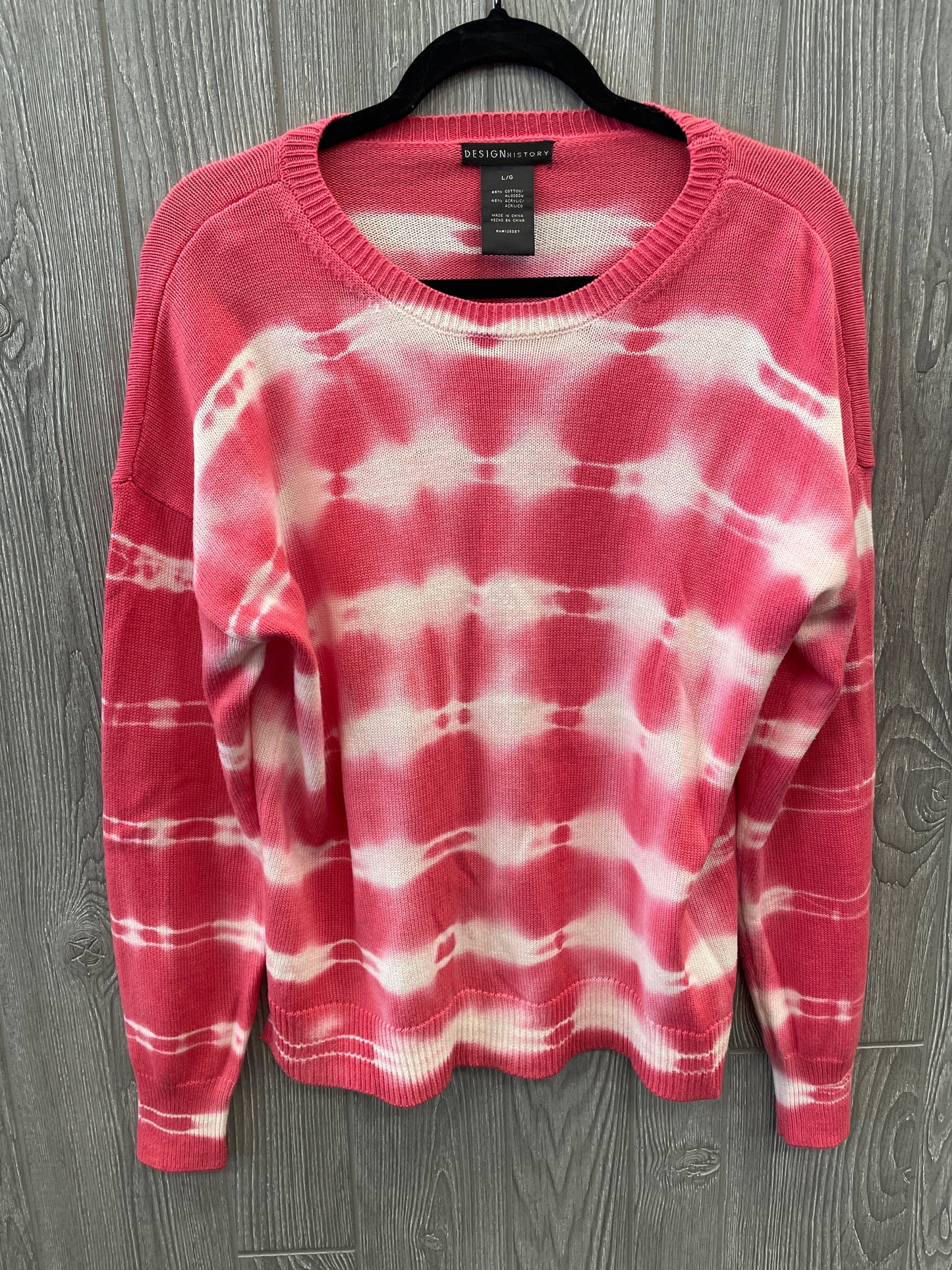 Top Long Sleeve By Design History In Pink & White, Size: L