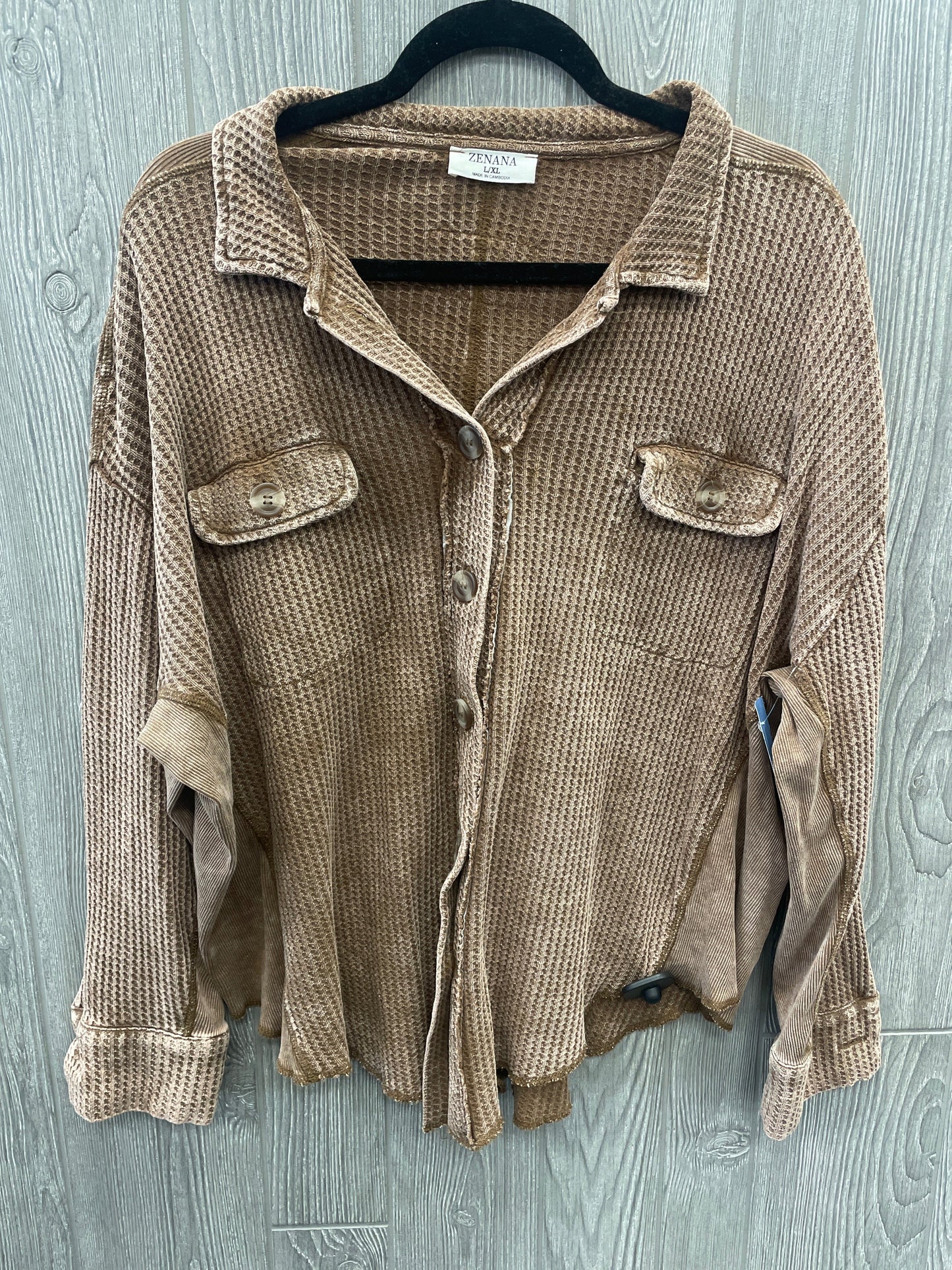 Top Long Sleeve By Zenana Outfitters In Brown, Size: L