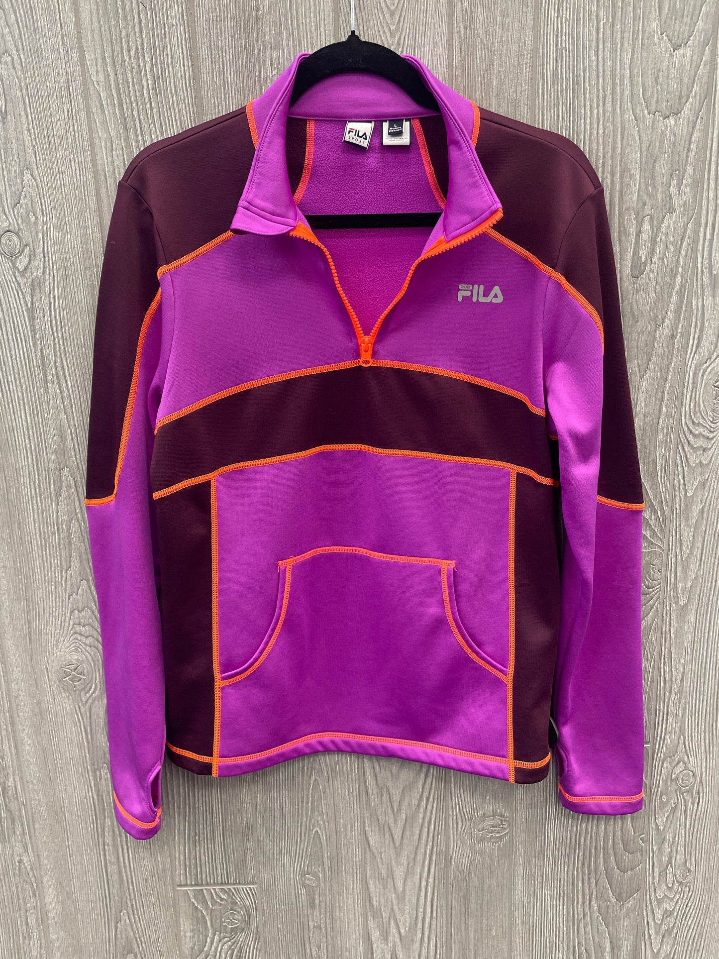 Athletic Top Long Sleeve Collar By Fila In Purple, Size: L