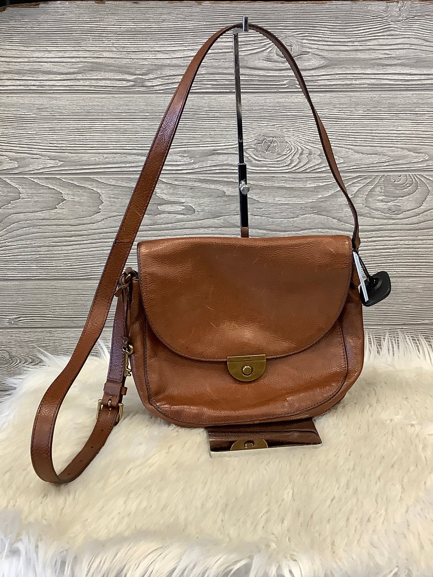 Crossbody Leather By Fossil, Size: Medium