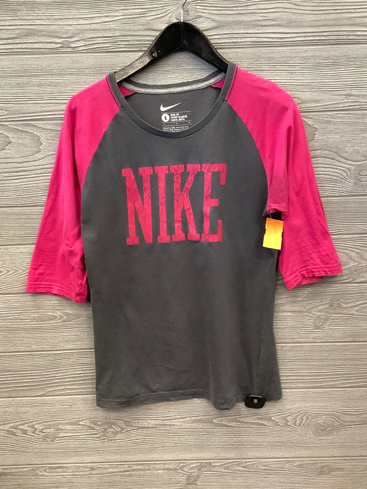 Athletic Top Long Sleeve Crewneck By Nike Apparel In Grey & Pink, Size: L