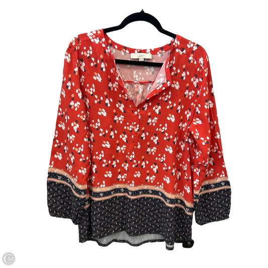 Blouse Long Sleeve By Loft In Blue & Red, Size: Xl