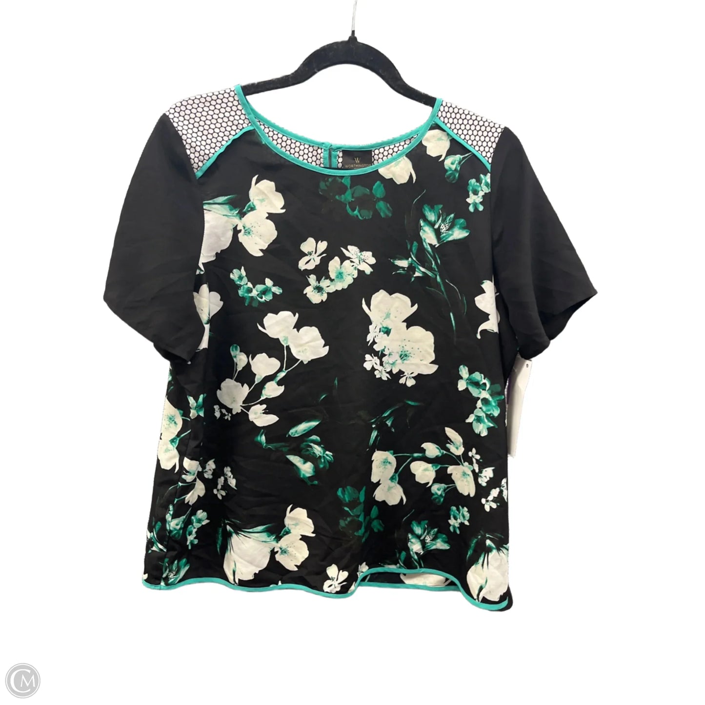 Top Short Sleeve By Worthington In Black & Green, Size: Lp