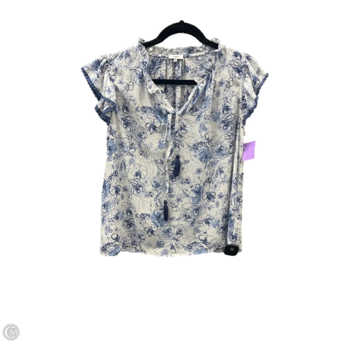 Top Short Sleeve By Clothes Mentor In Blue & White, Size: S