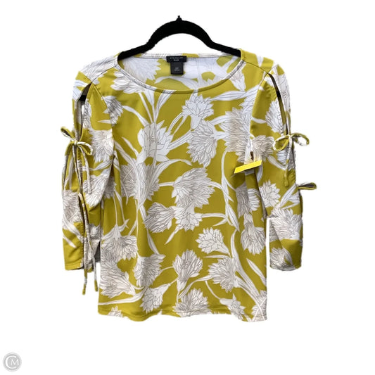 Blouse Long Sleeve By Ann Taylor In White & Yellow, Size: Xsp