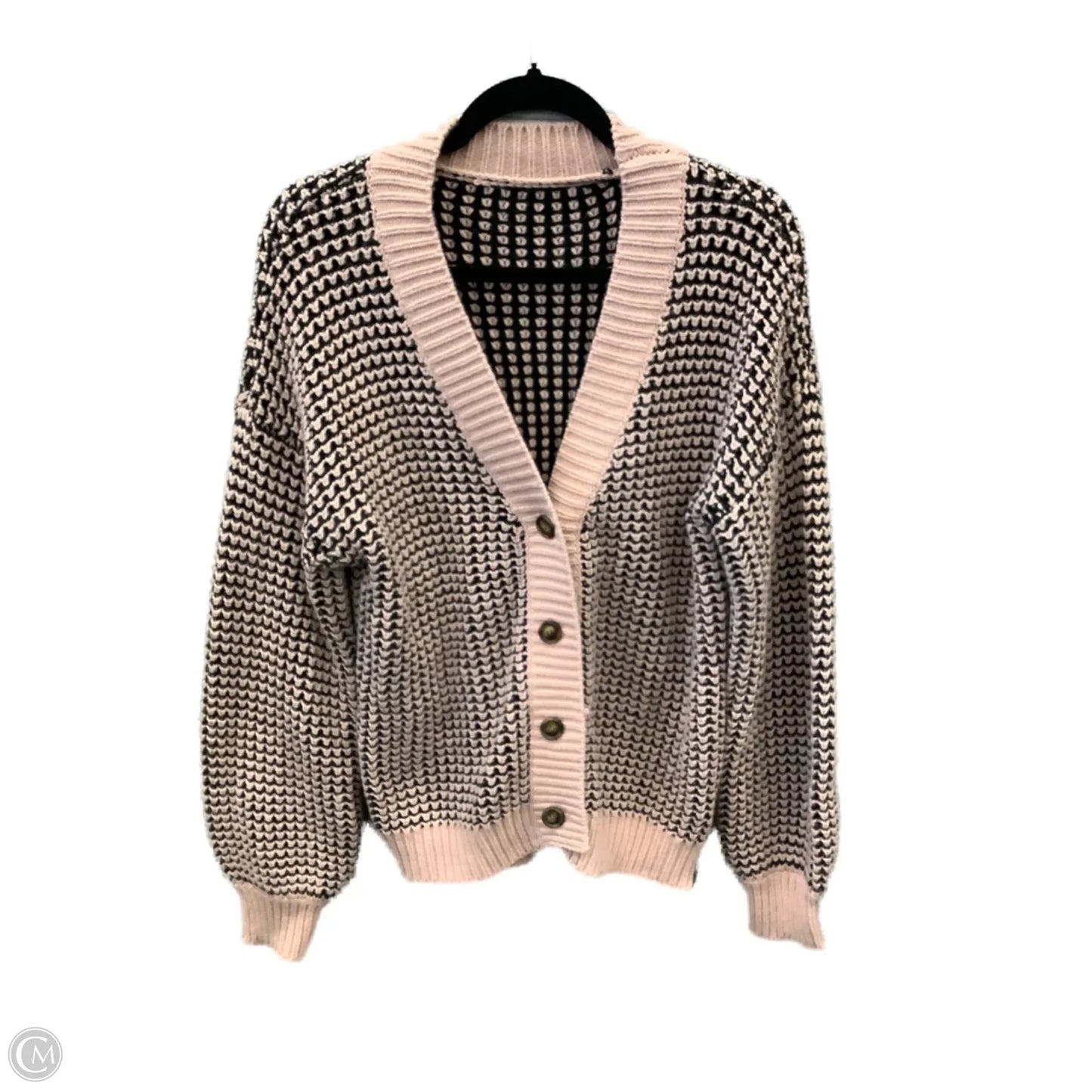 Sweater Cardigan By Clothes Mentor In Black & Pink, Size: M