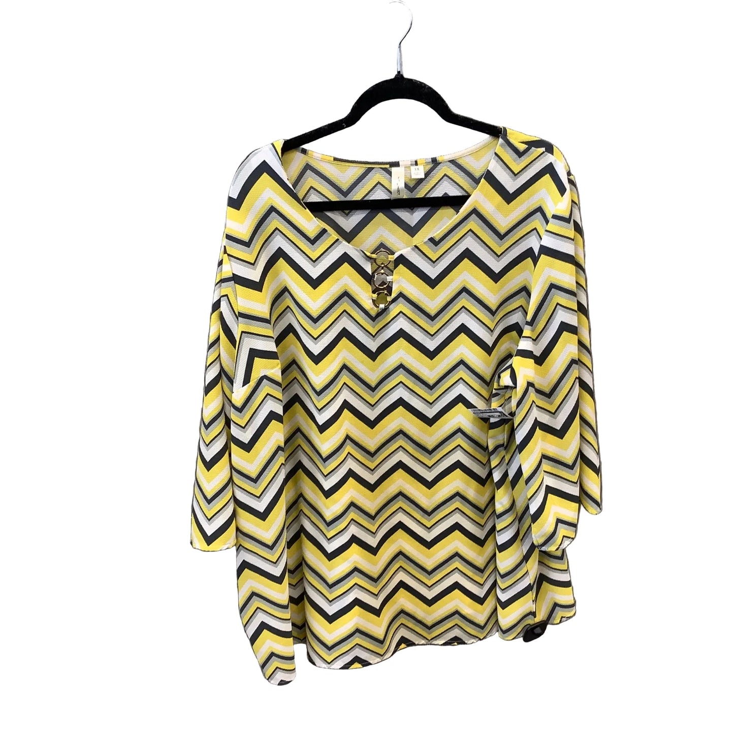Blouse Long Sleeve By Tacera In Grey & Yellow, Size: 3x
