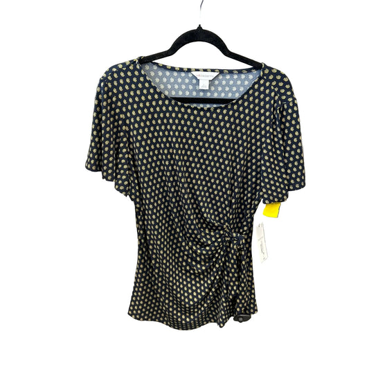 Blouse Short Sleeve By Liz Claiborne In Blue & Yellow, Size: L