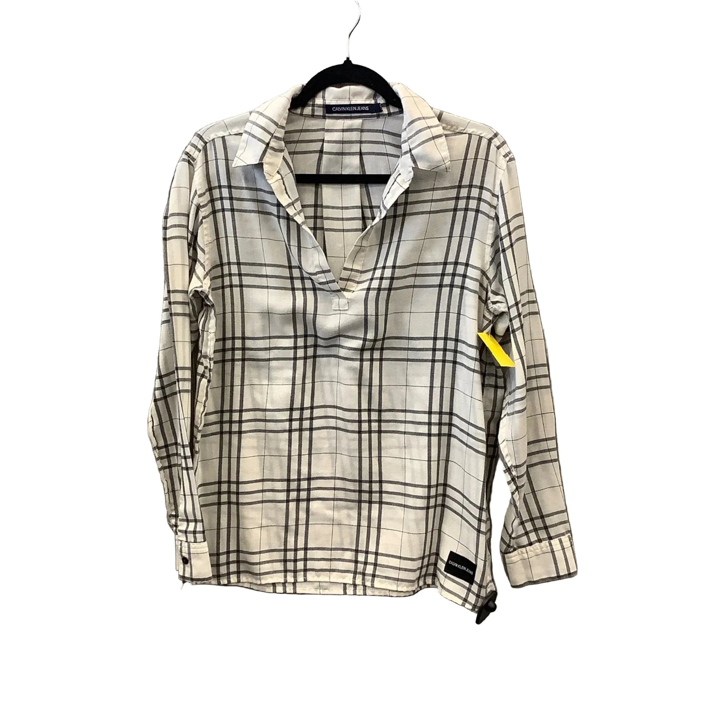 Top Long Sleeve By Calvin Klein In Plaid Pattern, Size: M