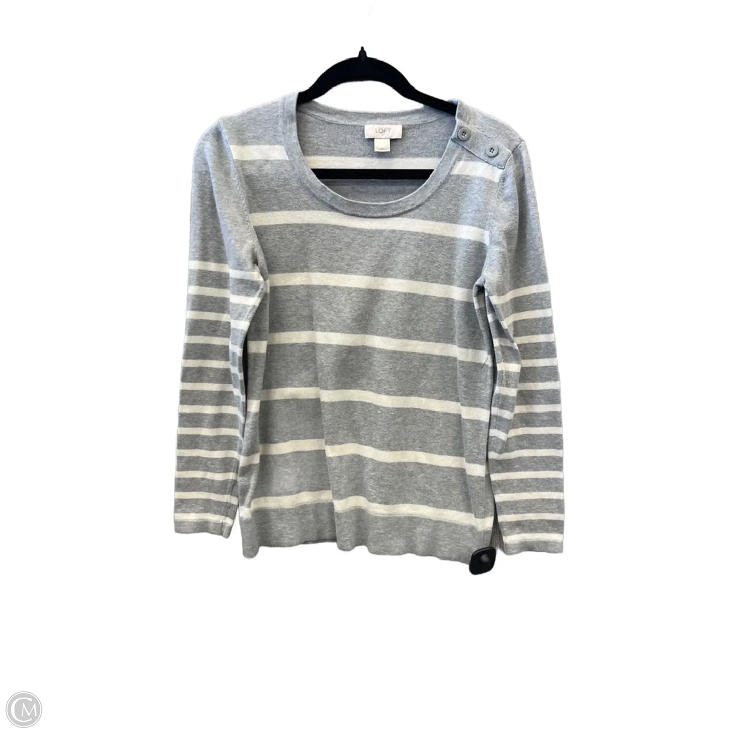 Top Long Sleeve By Loft In Grey & White, Size: M