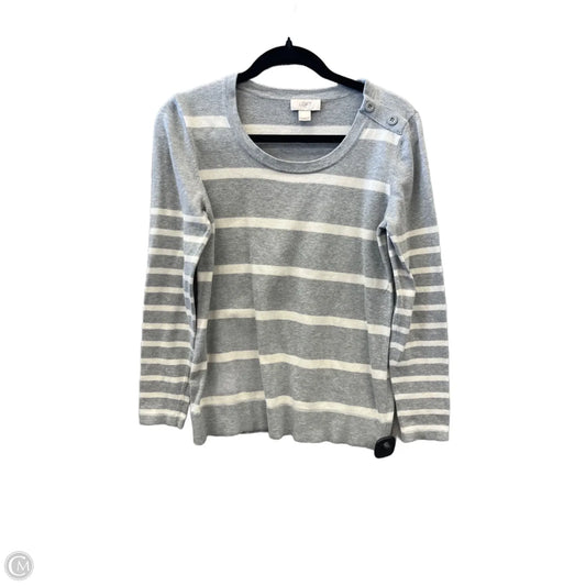 Top Long Sleeve By Loft In Grey & White, Size: M