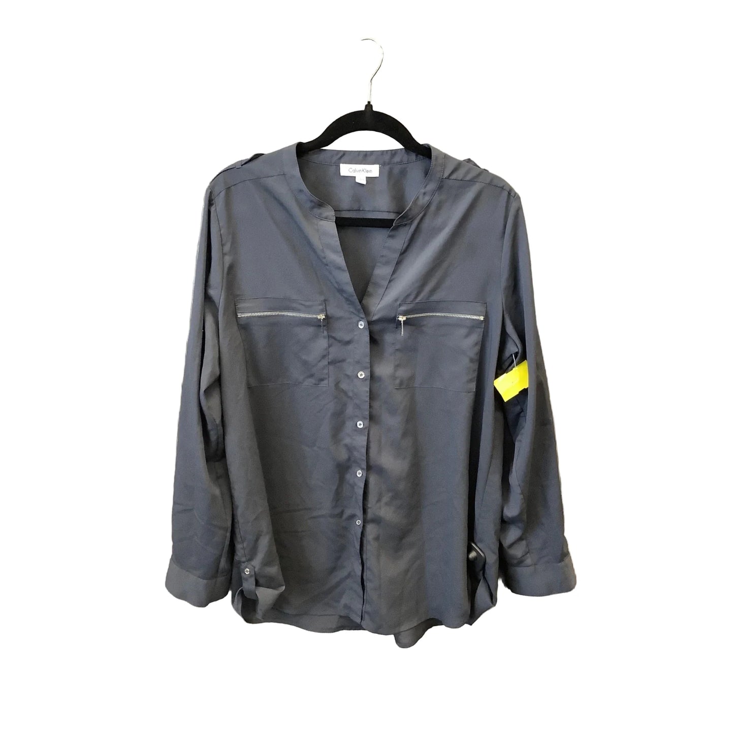 Top Long Sleeve By Calvin Klein In Grey, Size: L