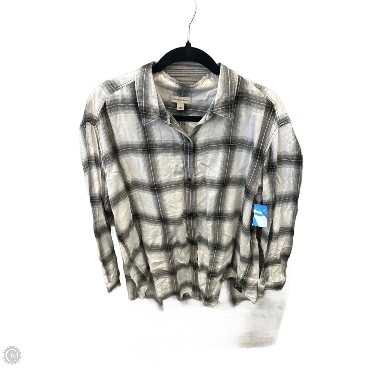 Top Long Sleeve By Calvin Klein In Plaid Pattern, Size: L