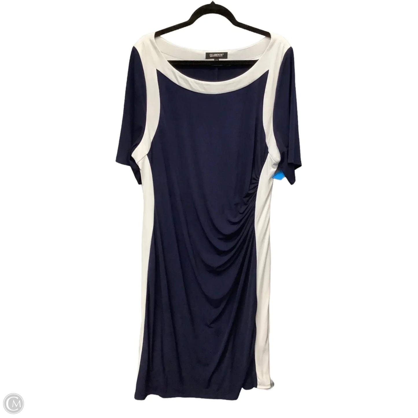 Dress Casual Midi By Glamour In Blue & White, Size: 3x