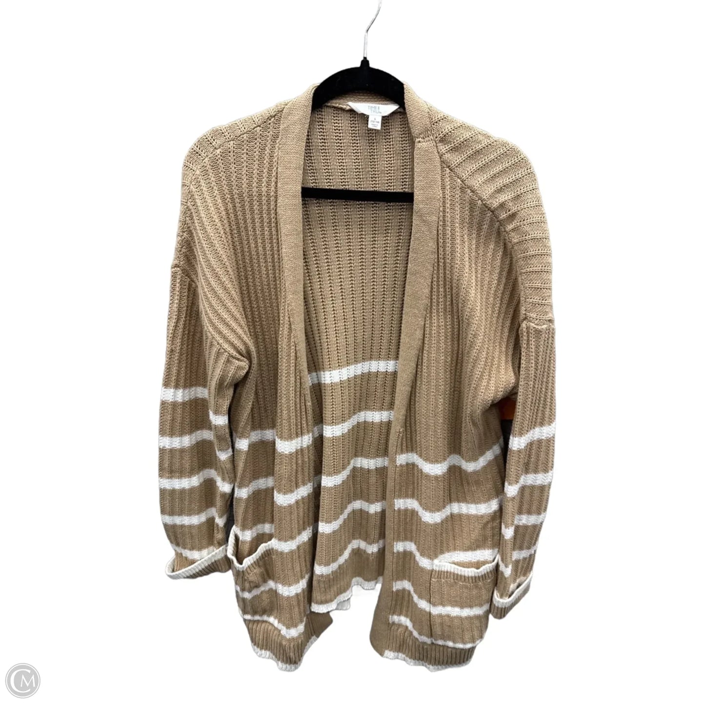 Sweater Cardigan By Time And Tru In Tan & White, Size: L