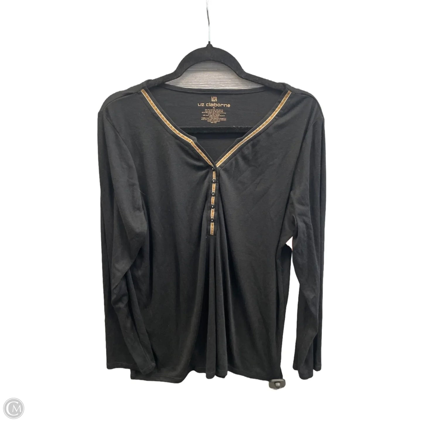 Top Long Sleeve By Liz Claiborne In Black & Gold, Size: Xl