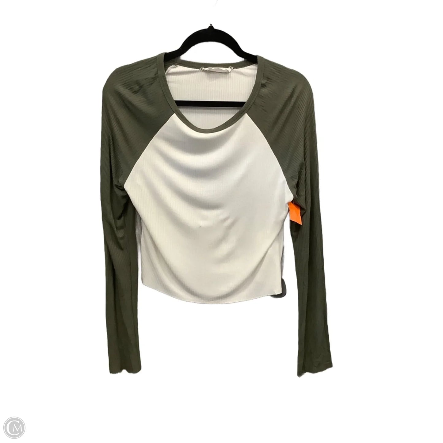 Top Long Sleeve By Double Zero In Green & White, Size: L