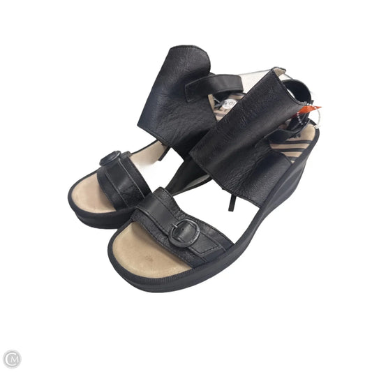 Sandals Heels Wedge By Fly London In Black, Size: 10.5