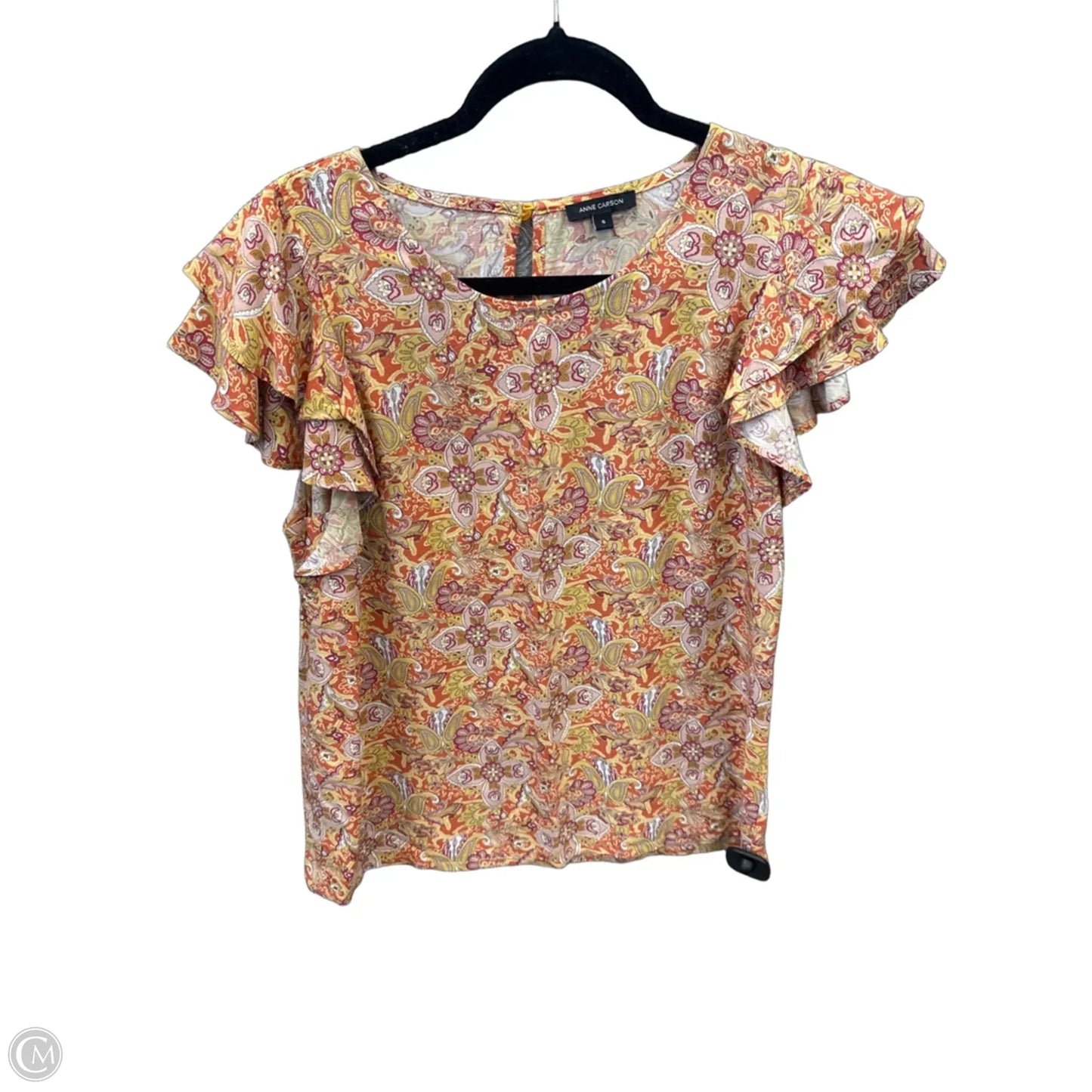 Top Short Sleeve By Anne Carson In Orange & Yellow, Size: S