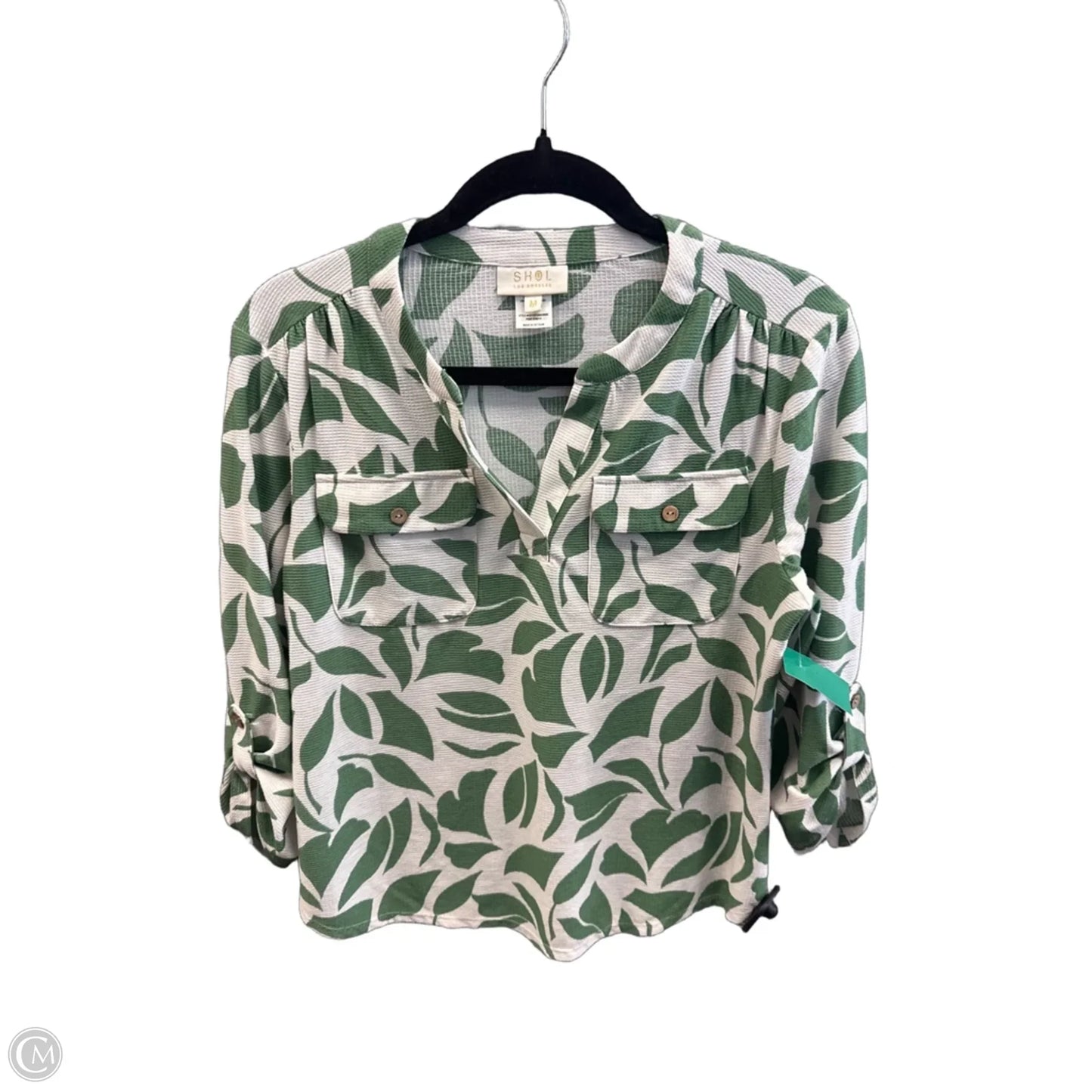 Top Long Sleeve By Clothes Mentor In Cream & Green, Size: M