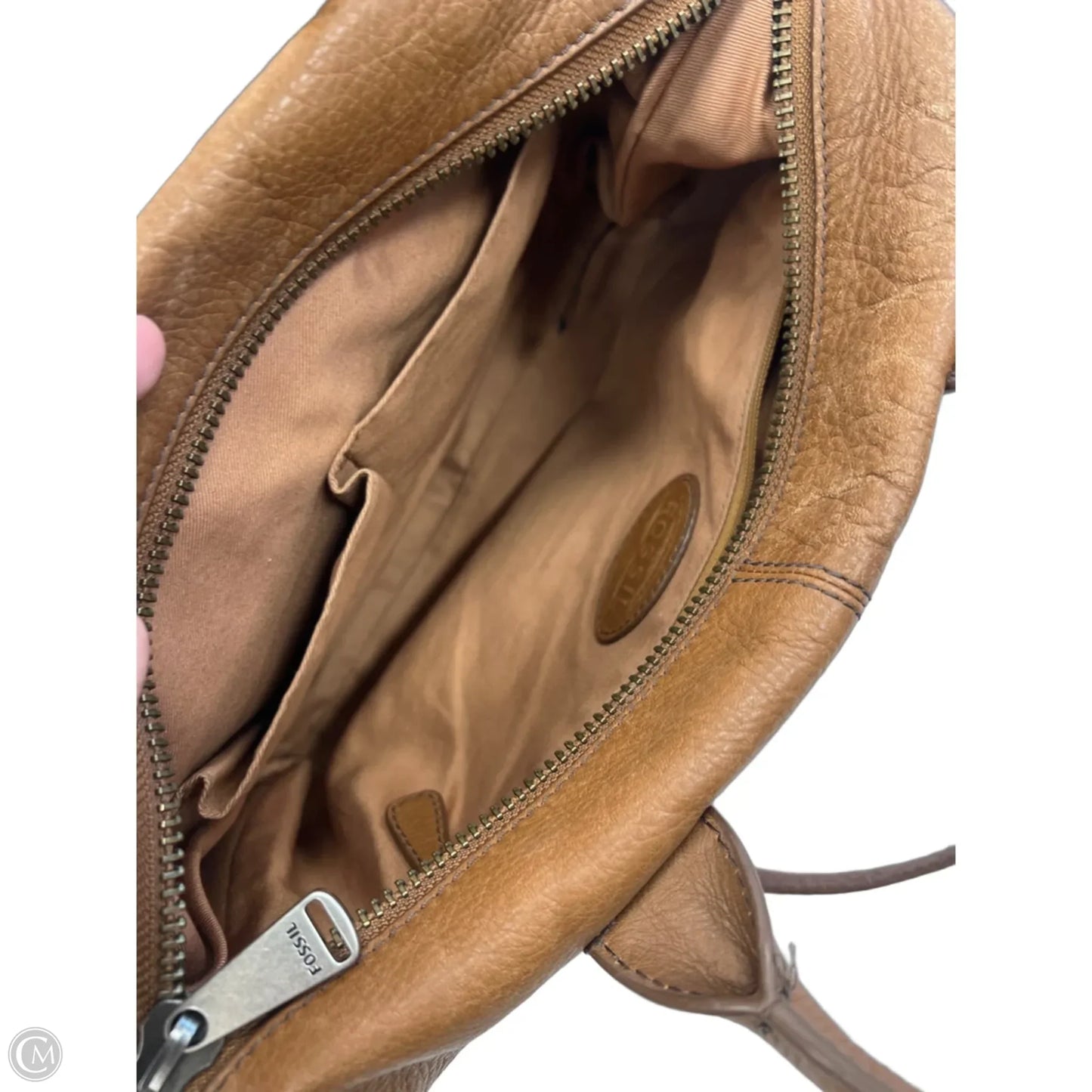 Handbag Leather By Fossil, Size: Medium