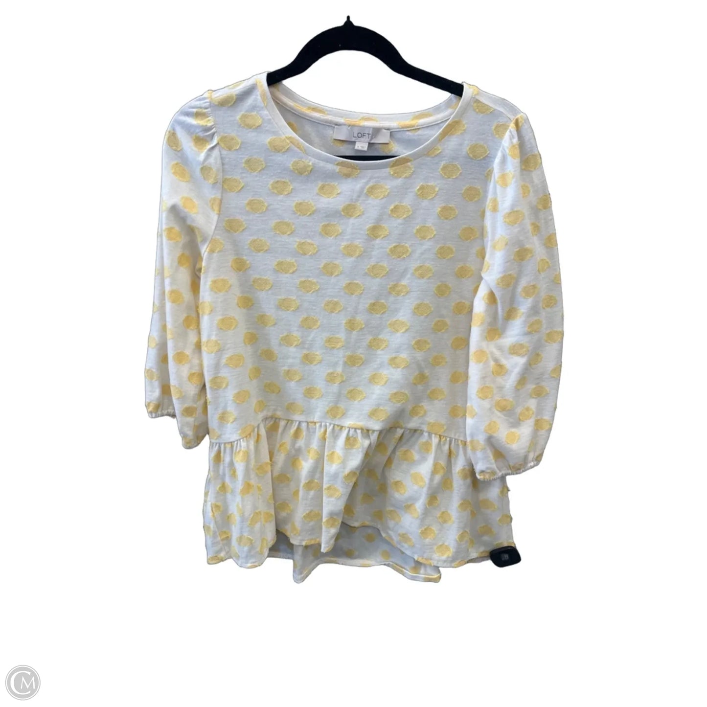 Top Long Sleeve By Loft In White & Yellow, Size: S