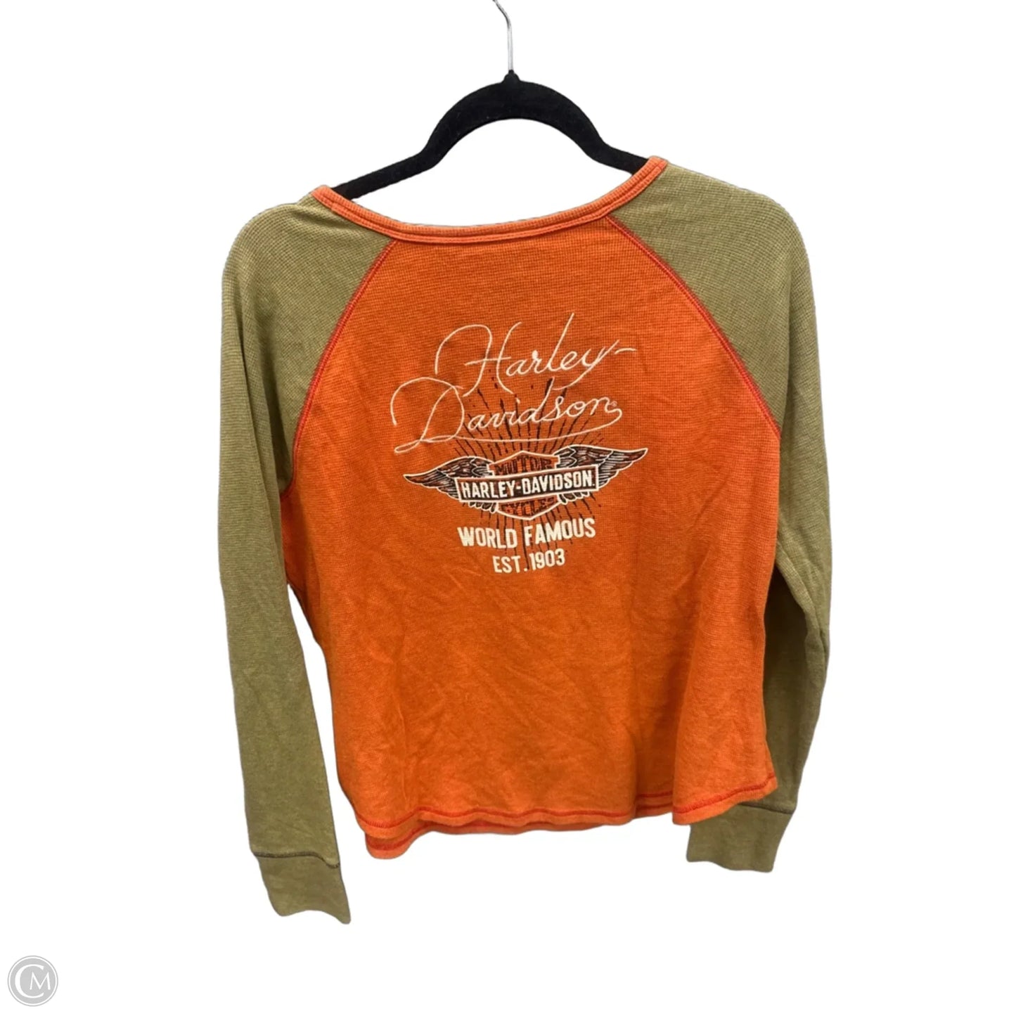 Top Long Sleeve By Harley Davidson In Green & Orange, Size: Xl