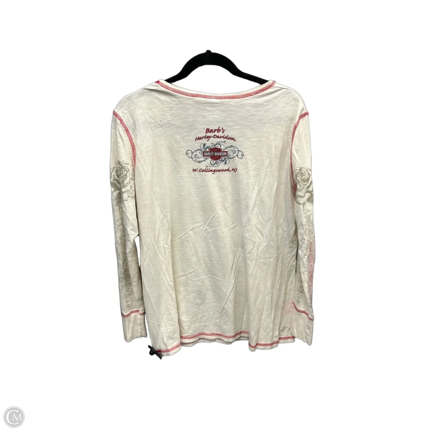 Top Long Sleeve By Harley Davidson In Cream & Red, Size: Xl