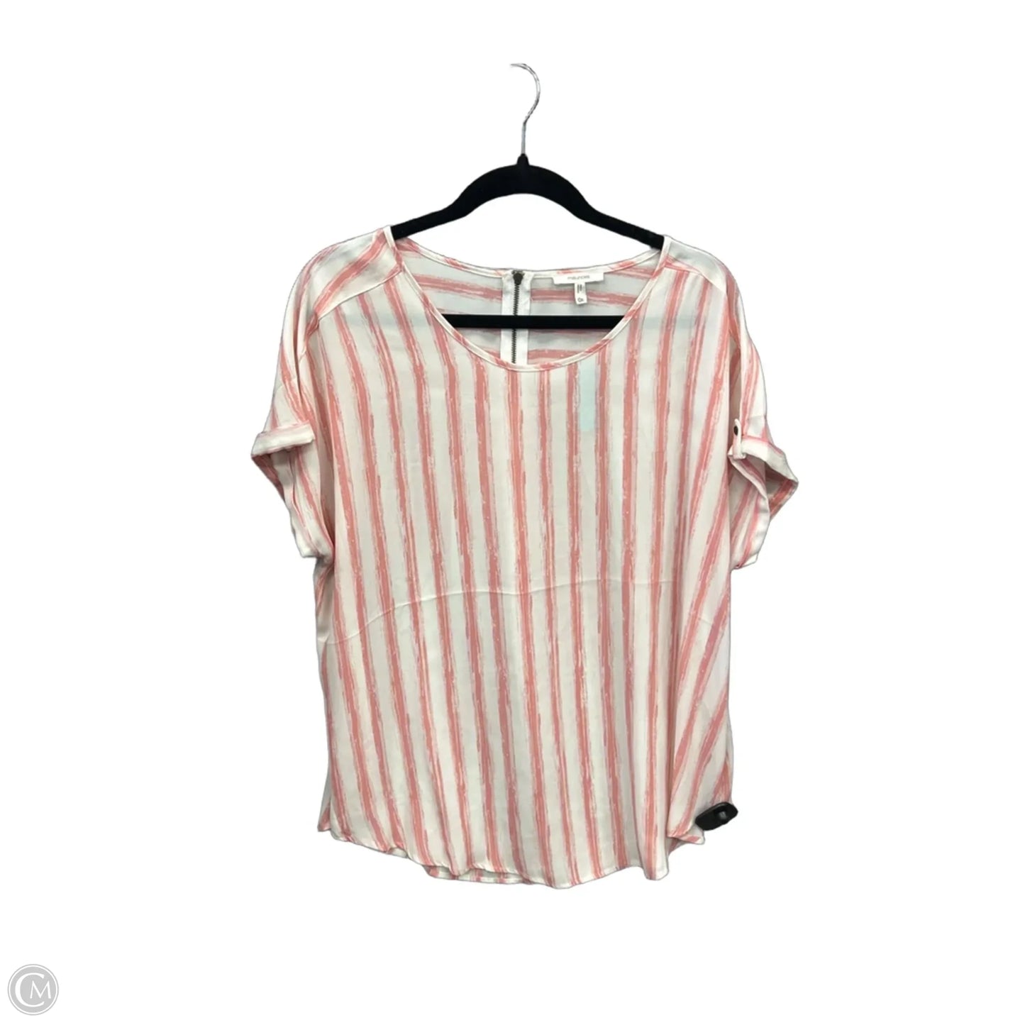 Top Short Sleeve By Maurices In Pink & White, Size: Xl