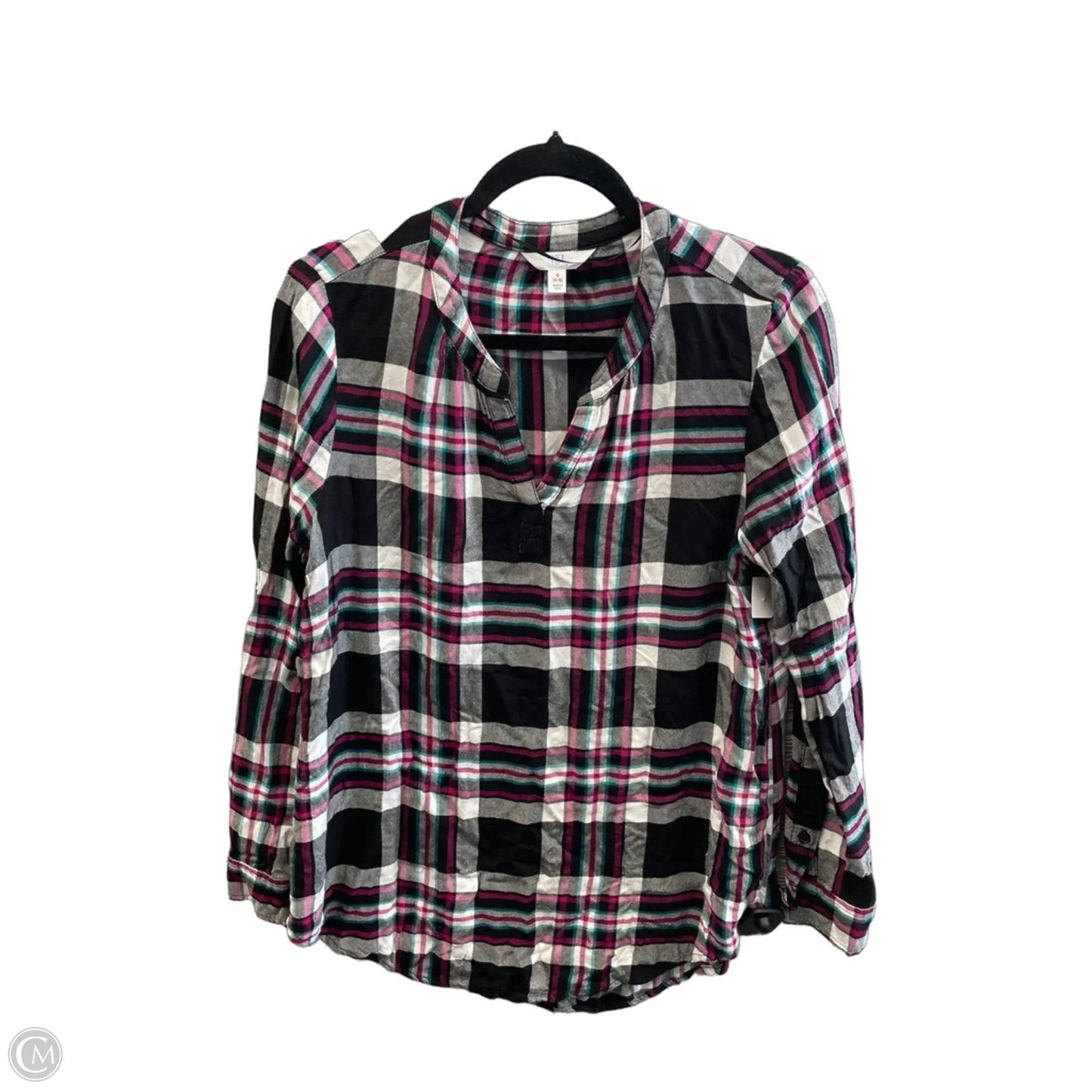 Top Long Sleeve By Time And Tru In Plaid Pattern, Size: S
