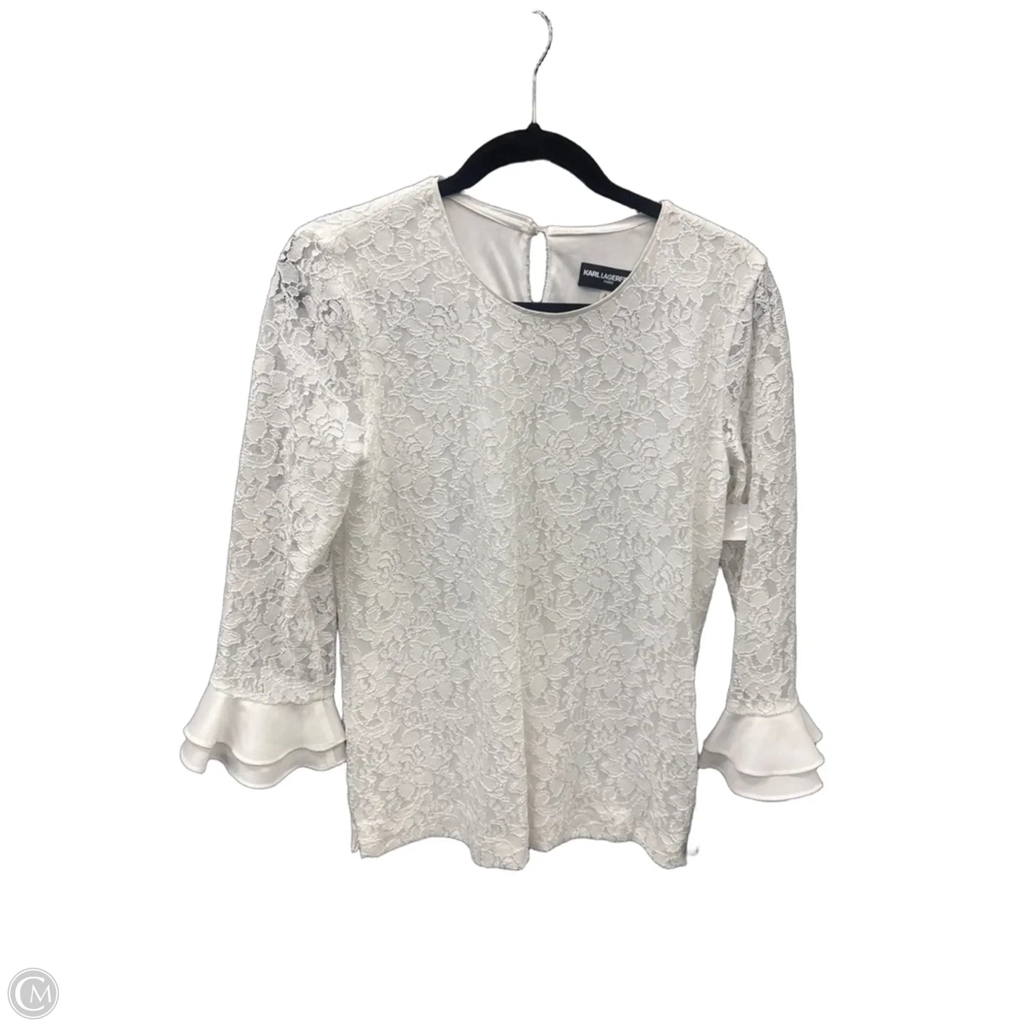 Top Long Sleeve Designer By Karl Lagerfeld In White, Size: S