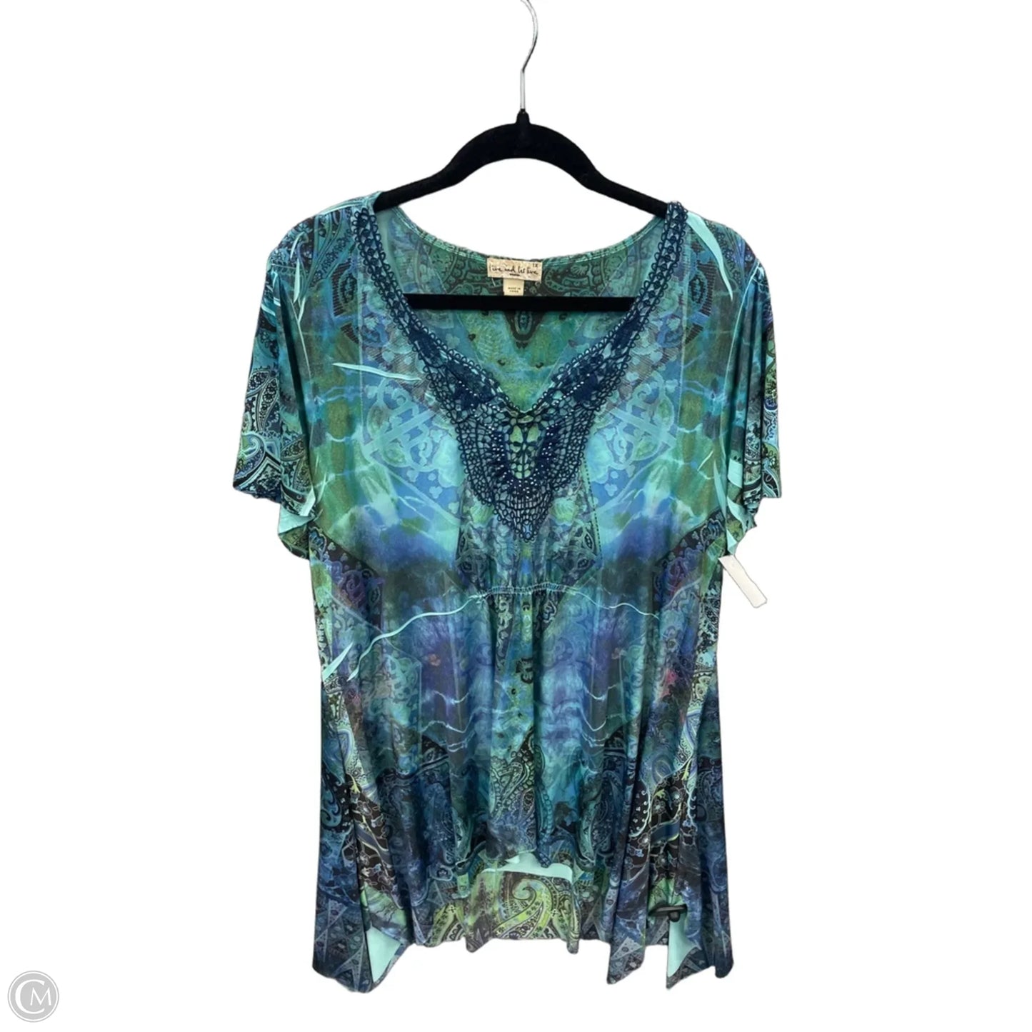 Tunic Short Sleeve By Live And Let Live In Blue & Green, Size: 1x