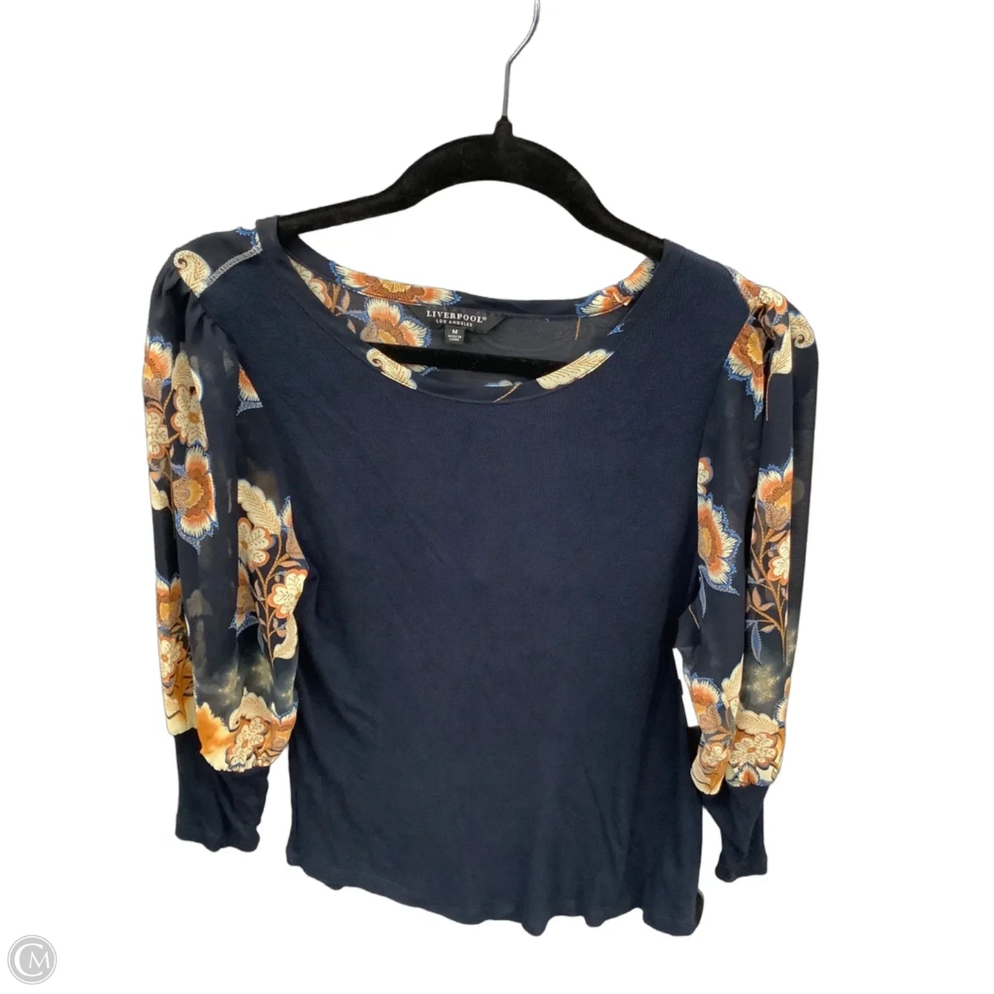 Top Long Sleeve By Liverpool In Navy, Size: M