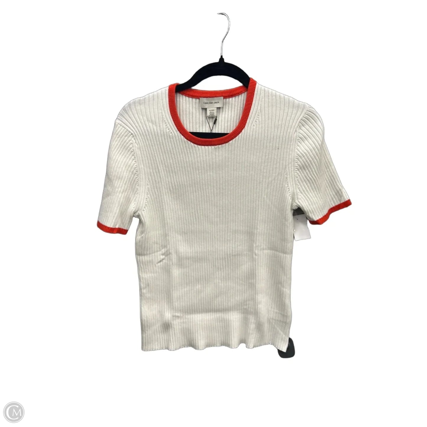 Top Short Sleeve By Calvin Klein In Cream & Orange, Size: Xl