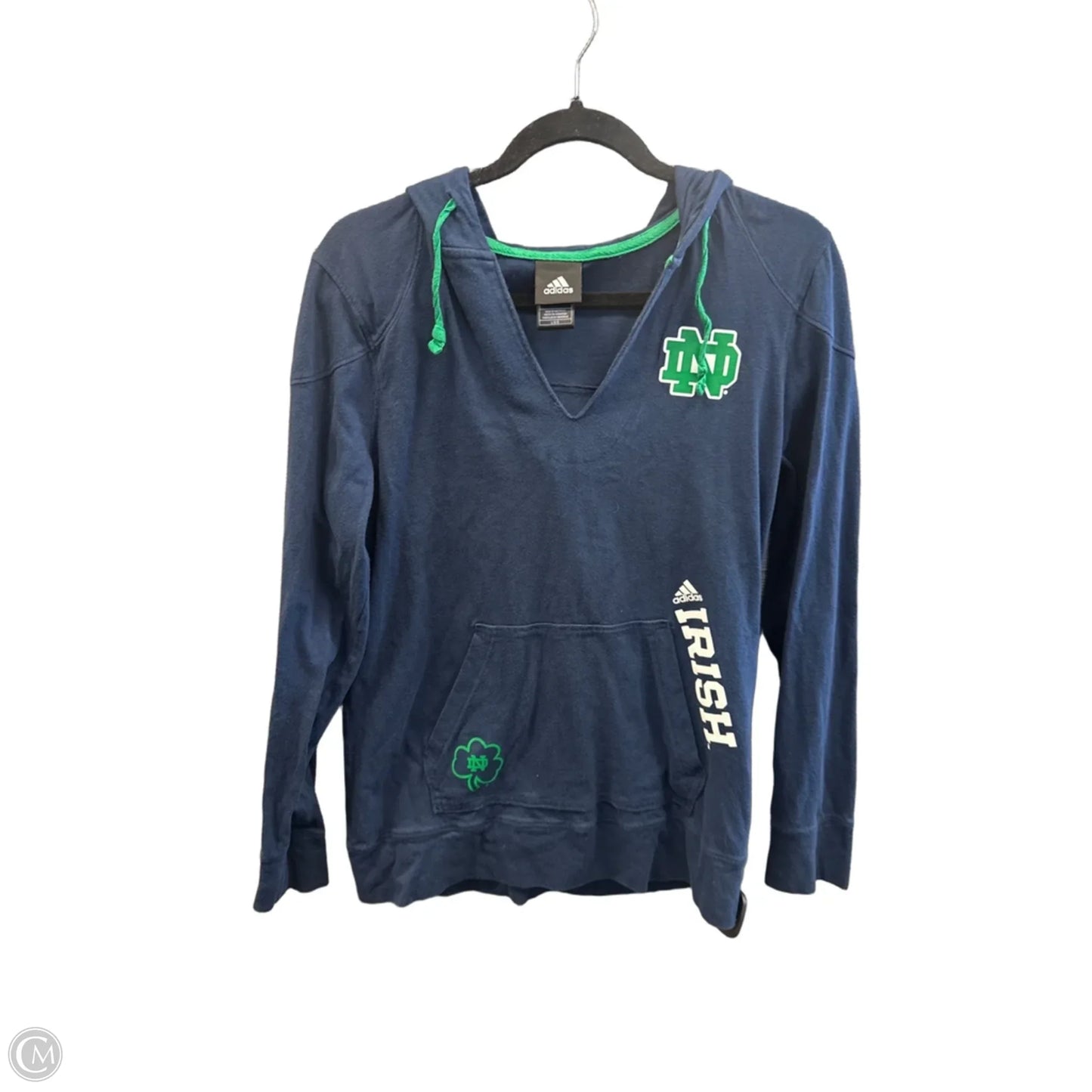 Athletic Top Long Sleeve Hoodie By Adidas In Blue & Green, Size: L