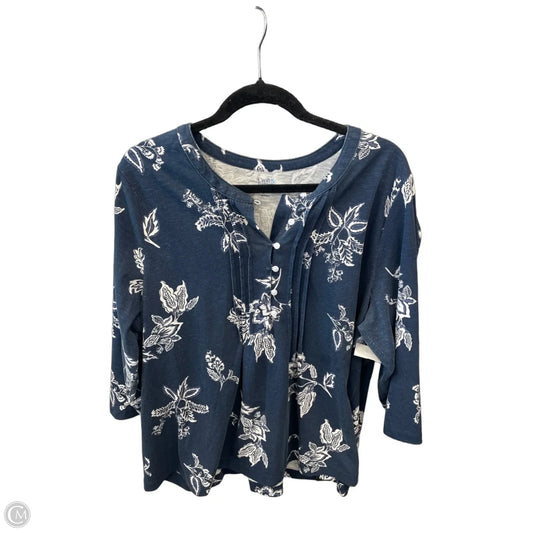 Top Long Sleeve By Croft And Barrow In Blue & White, Size: Xxl