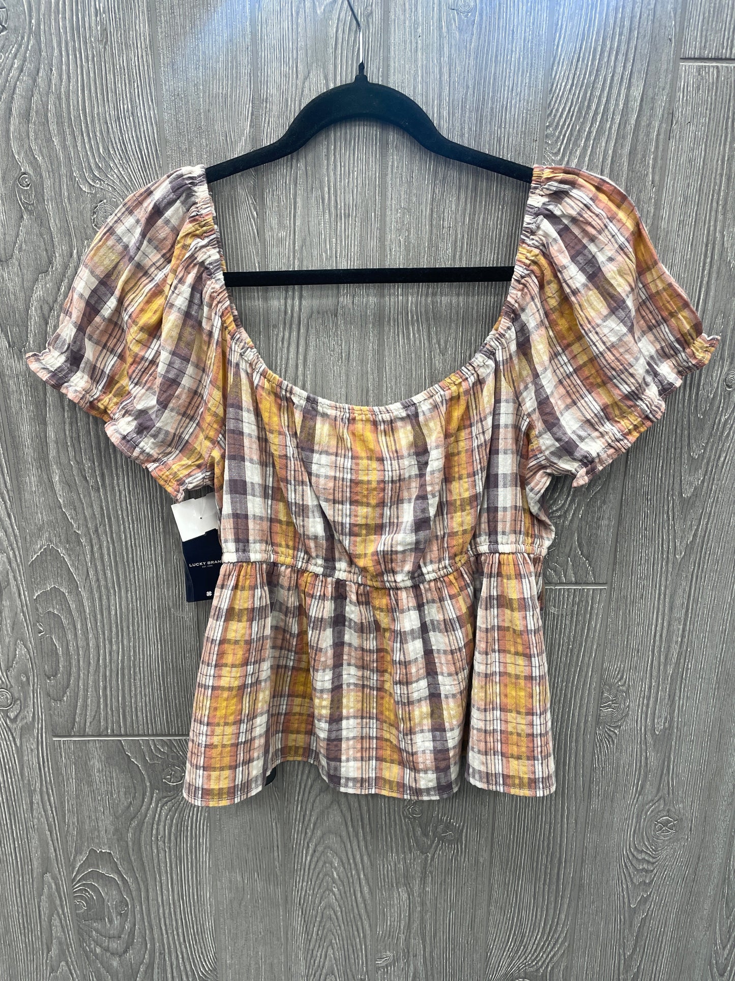 Top Short Sleeve By Lucky Brand In Plaid Pattern, Size: L