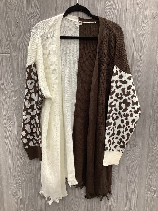 Sweater Cardigan By Cato In Brown & White, Size: Xxl