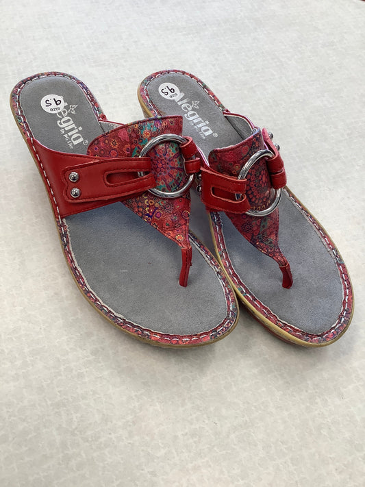 Red Sandals Heels Wedge Alegria, Size 9.5