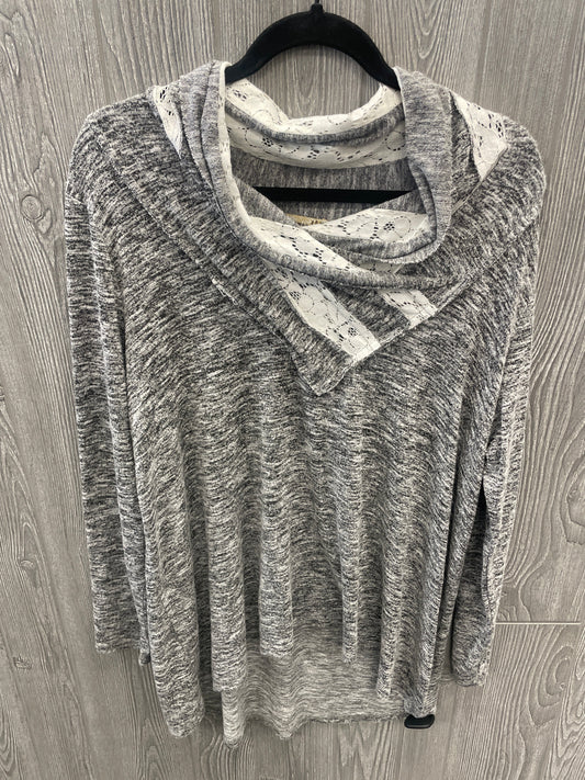 Top Long Sleeve By Emerald In Grey, Size: 1x