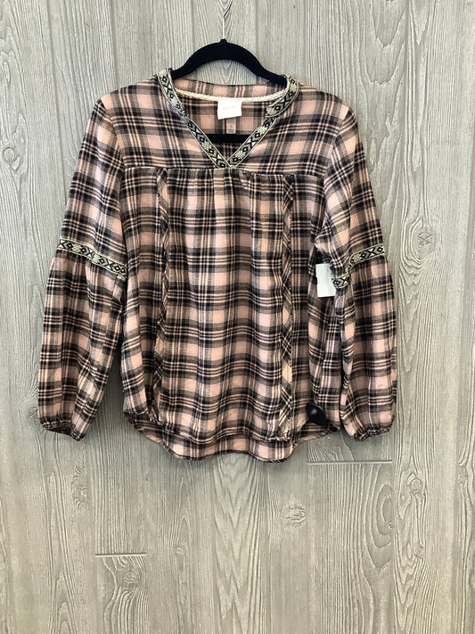 Top Long Sleeve By Knox Rose In Plaid Pattern, Size: S