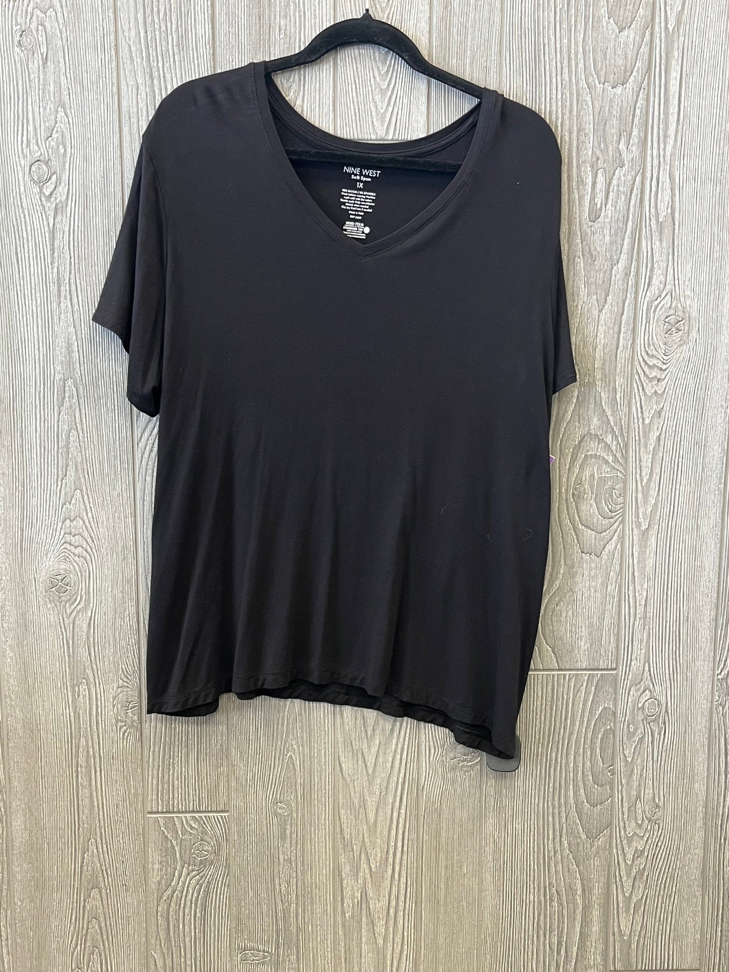 Top Short Sleeve Basic By Nine West In Black, Size: 1x